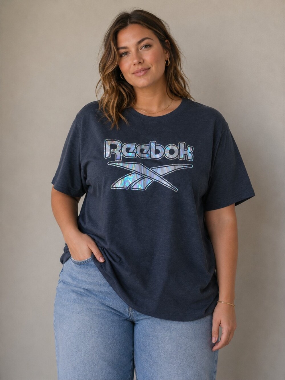 Reebok Women's Holographic Logo Tee - Gray XL